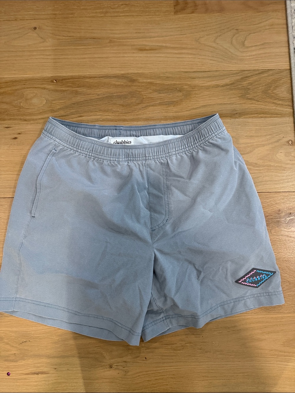 chubbies Light Blue Kids Swim Trunks with Diamond Patch